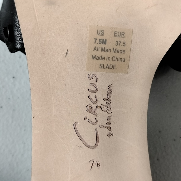 Circus By Sam Edelman Slade Black Slide Sandals Heels 7.5 Wedding Vacation - Picture 11 of 12